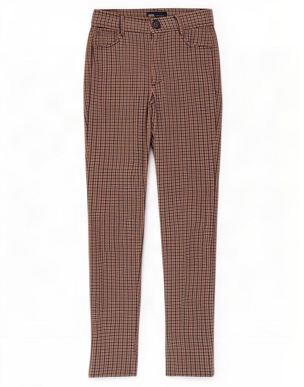 Zara Dame Slim Casual Bukser XS W24 L26 Brun Houndstooth