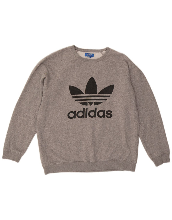 ADIDAS grafisk sweatshirt til mænd, stor grå flækket bomuld