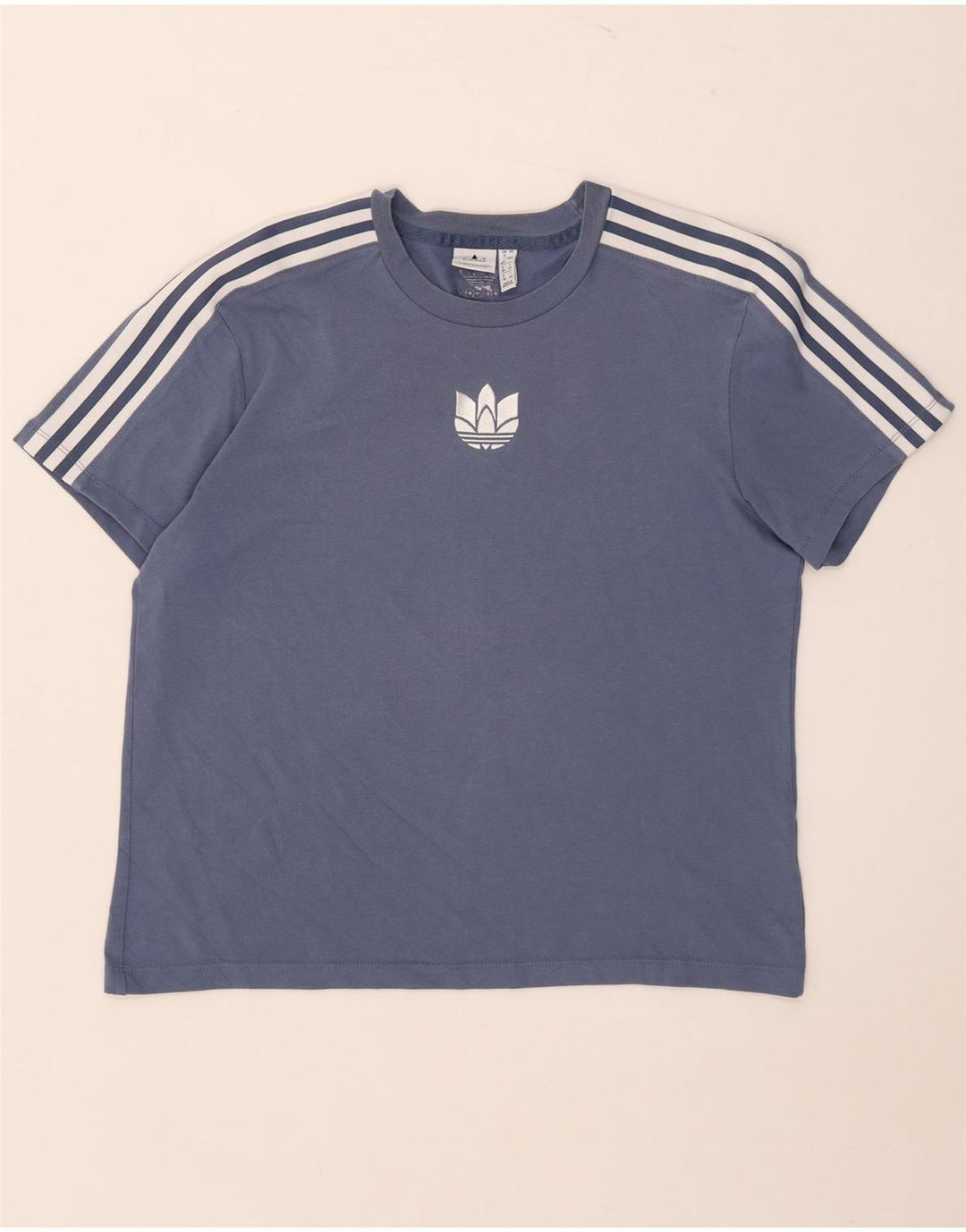 Adidas Dame T-Shirt Top UK 12 Medium Blue Bomuld