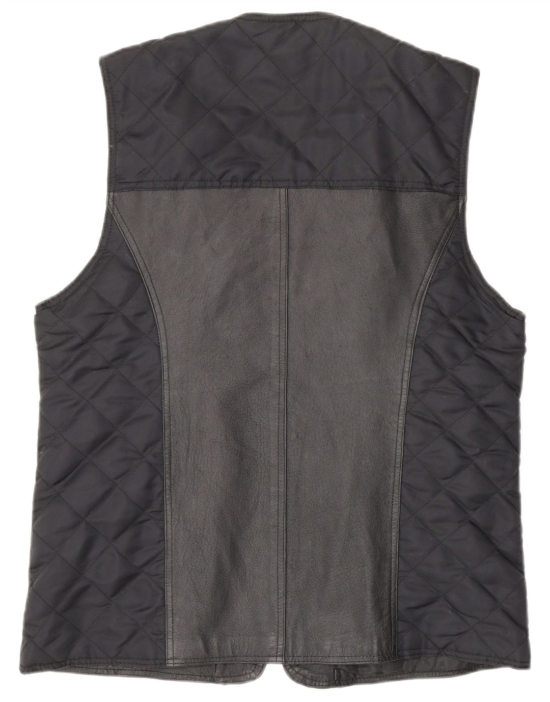 Vintage dame quiltet læder Gilet UK 12/14 Medium Navy Blue