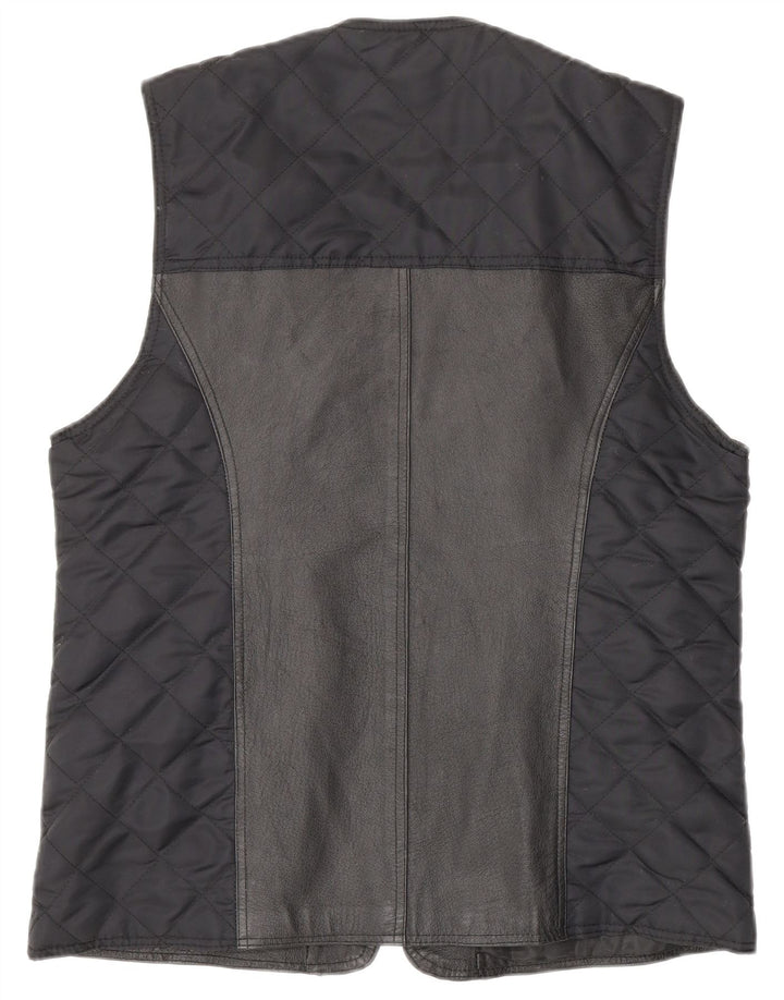 Vintage dame quiltet læder Gilet UK 12/14 Medium Navy Blue
