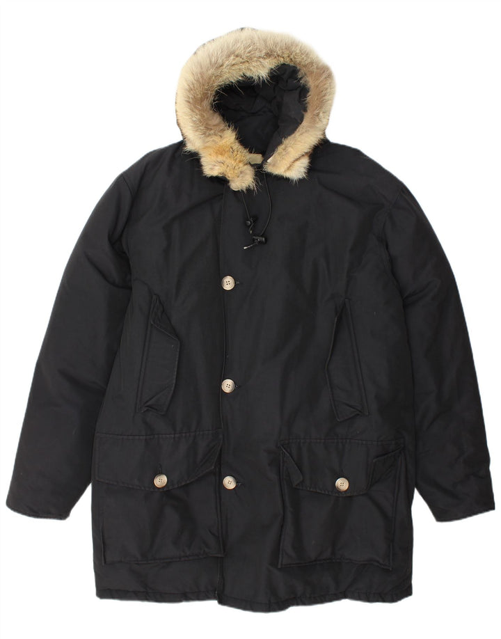 Woolrich Herre Hooded Parka Jacket UK 40 Large Black Bomuld
