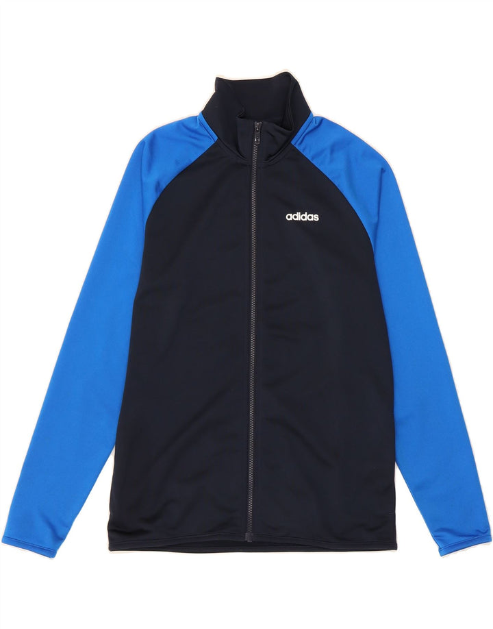 ADIDAS Boys Tracksuit Top Jacket 13-14 Years Navy Blue Colourblock Vintage Adidas and Second-Hand Adidas from Messina Hembry 