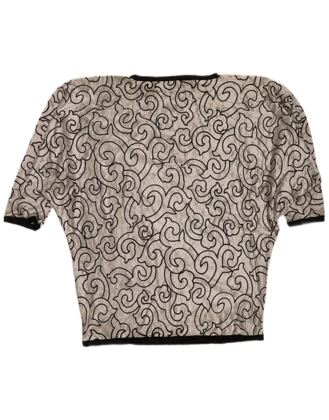 VINTAGE Dame Batwing Velvet Tunika Top UK 22 3XL Sølv Geometrisk Viscose