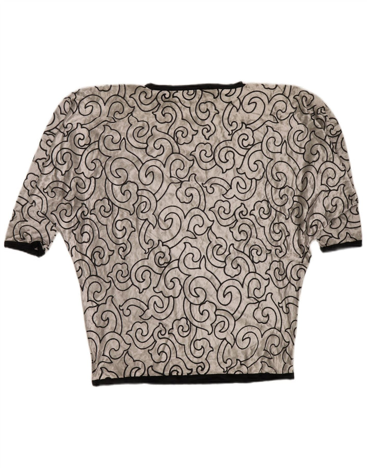 VINTAGE Dame Batwing Velvet Tunika Top UK 22 3XL Sølv Geometrisk Viscose