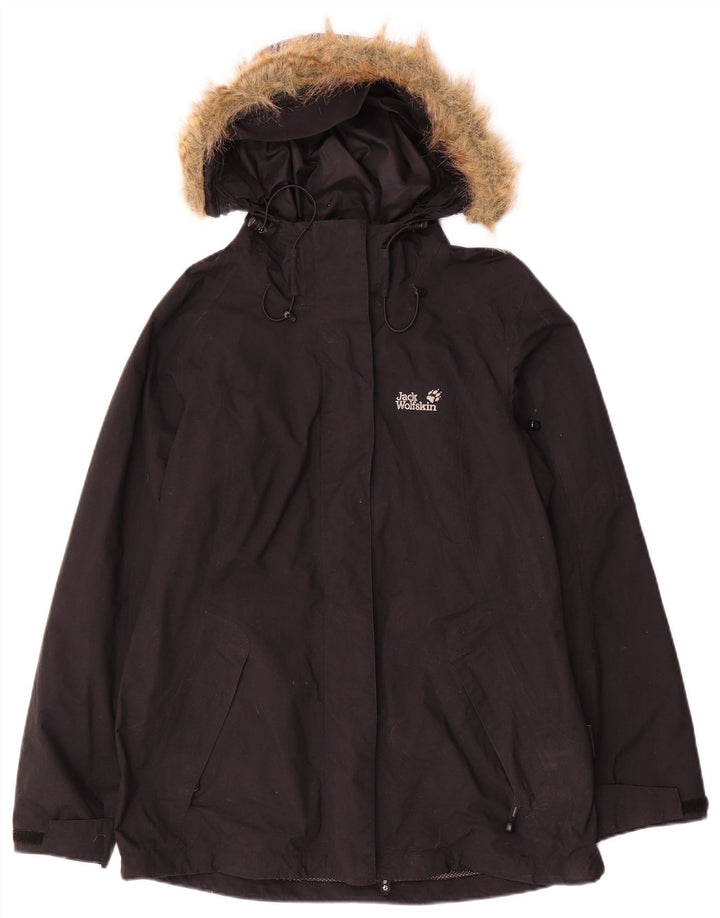 Jack Wolfskin Dame Hætte Regnjakke UK 12/14 Medium Sort Polyamid