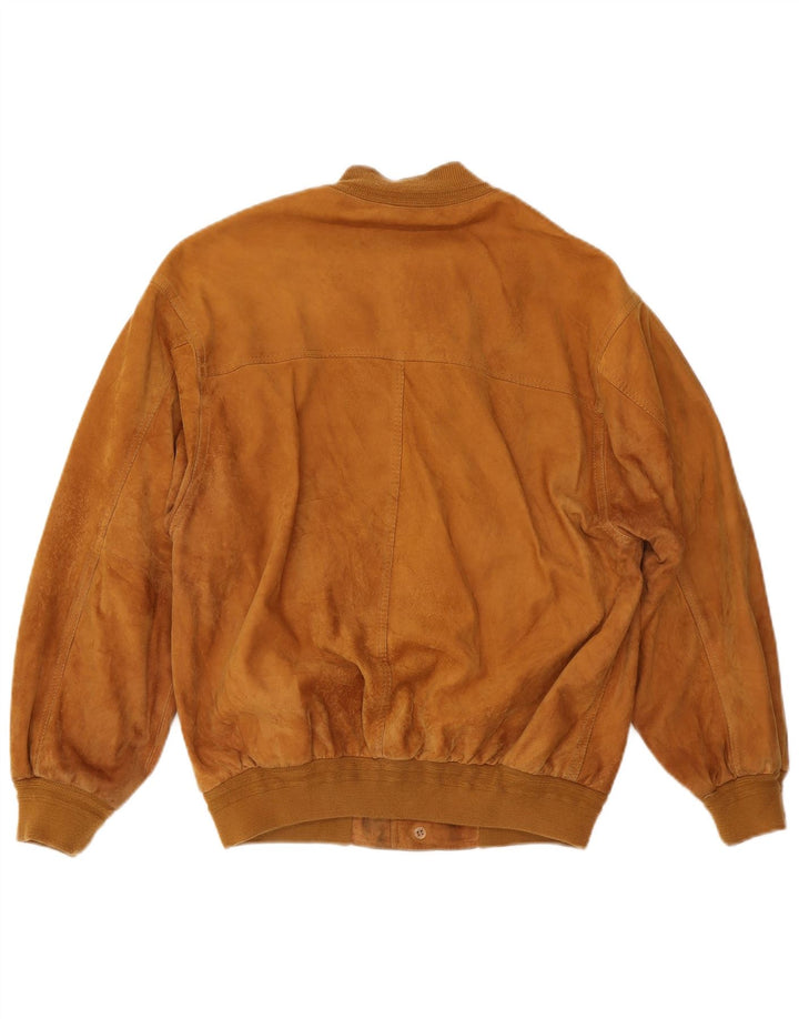 VINTAGE Bomberjakke i ruskind til mænd UK 38 Medium Beige Læder