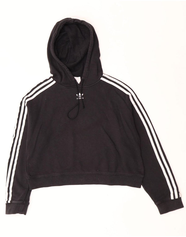 Adidas Womens Crop Oversized Hoodie Jumper UK 10 Small Black Bomuld