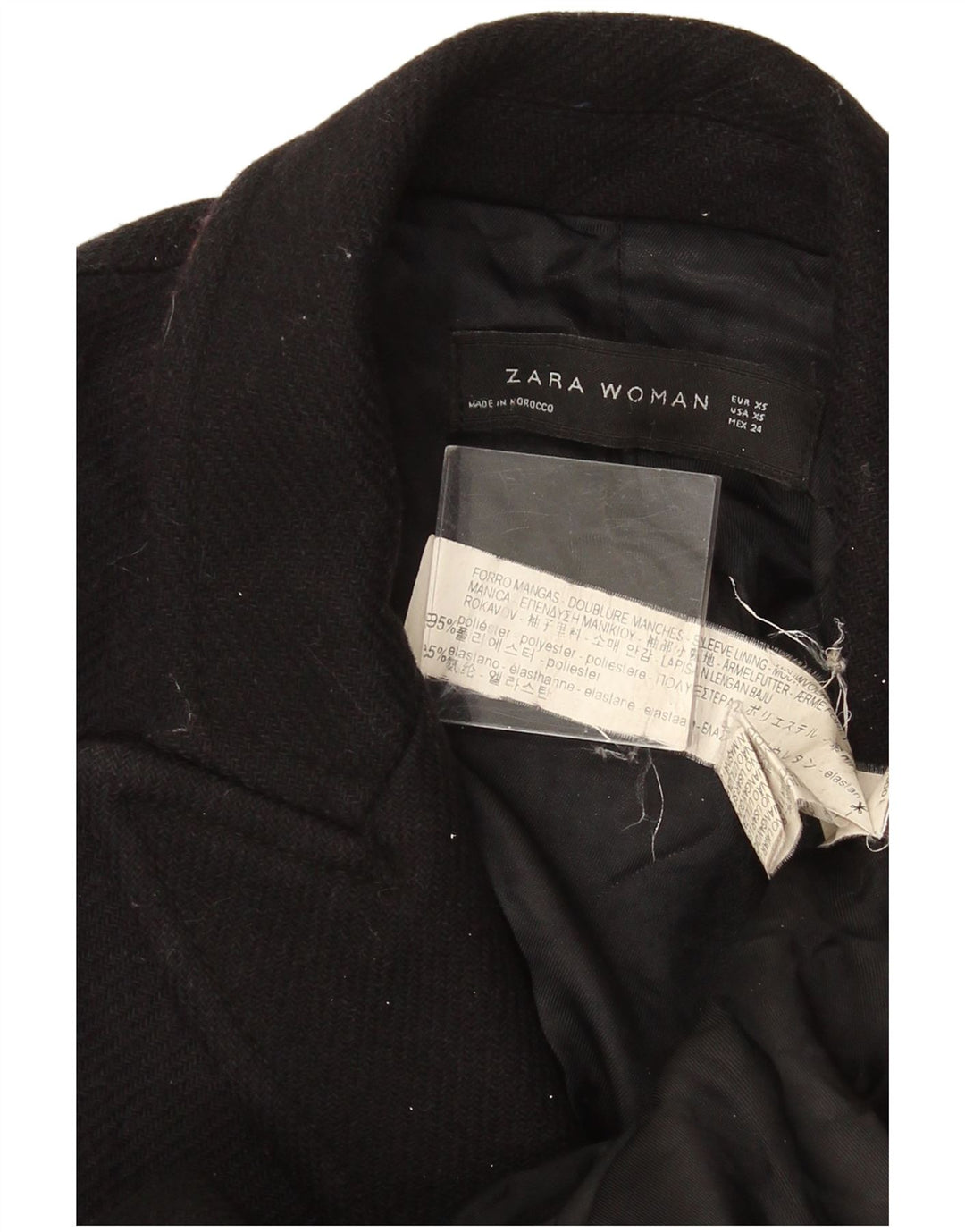 Zara Dame Dobbeltradet Frakke UK 6 XS Sort Polyester