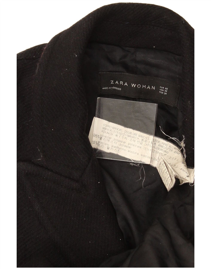 Zara Dame Dobbeltradet Frakke UK 6 XS Sort Polyester