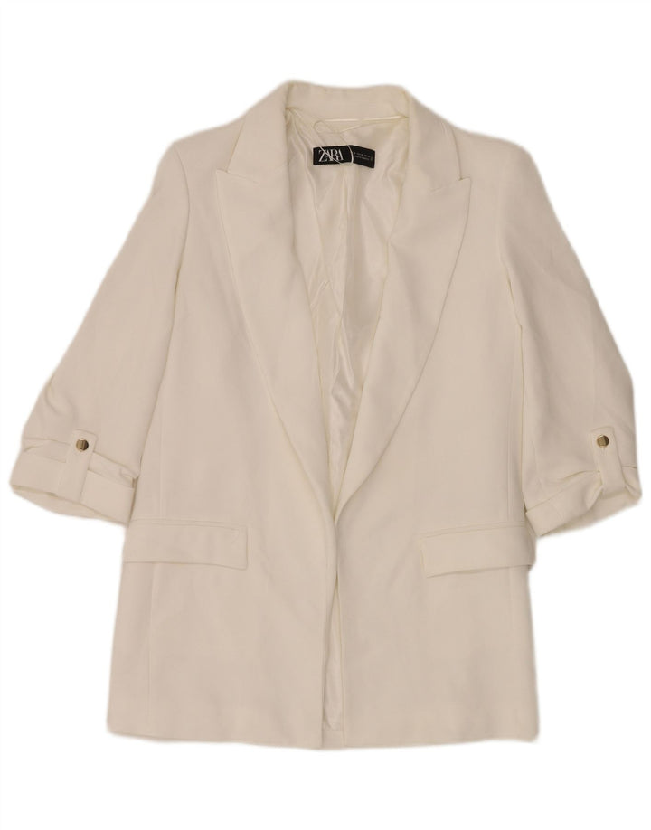 Zara Womens Open Oversized Blazer Jacket UK 6 XS Hvid Polyester