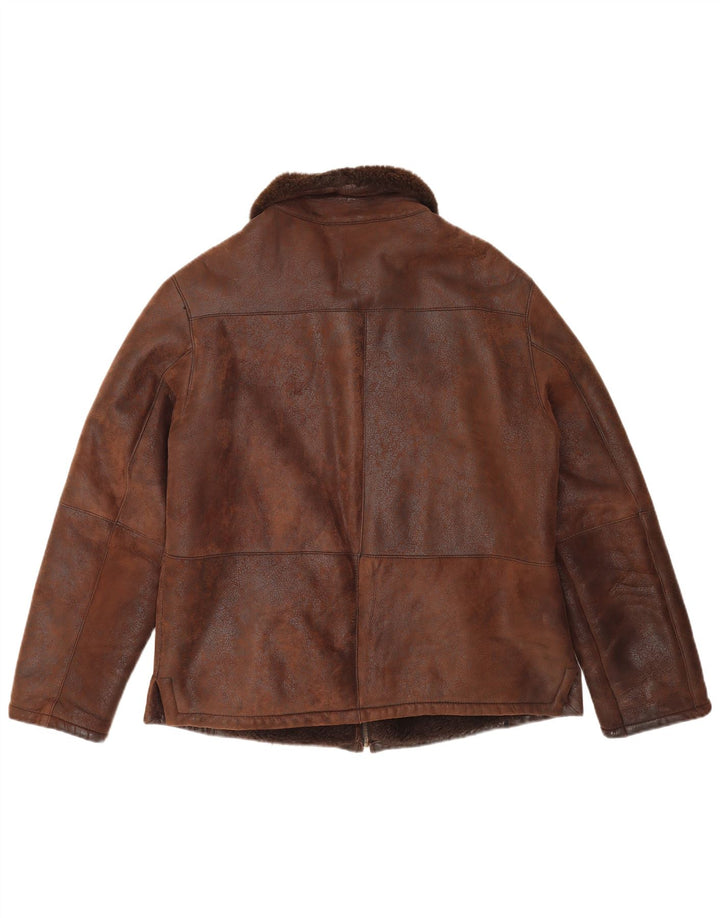 VINTAGE Shearling Jacket til mænd IT 50 Stor brunt læder