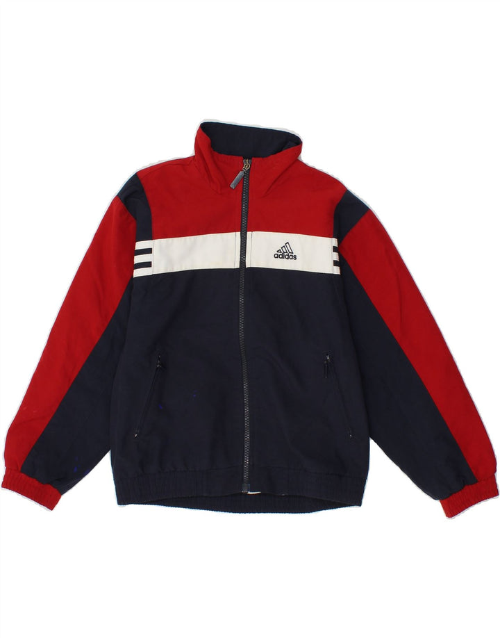 ADIDAS Boys Graphic Tracksuit Top Jacket 9-10 Years Navy Blue Colourblock Vintage Adidas and Second-Hand Adidas from Messina Hembry 