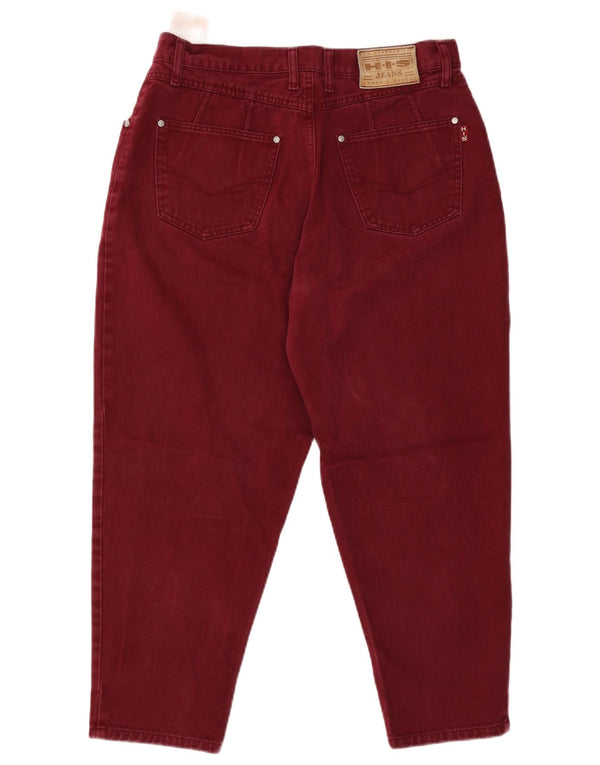 H.I.S Womens High Waist Crop Tapered Jeans UK 20 2XL W34 L25 Burgundy