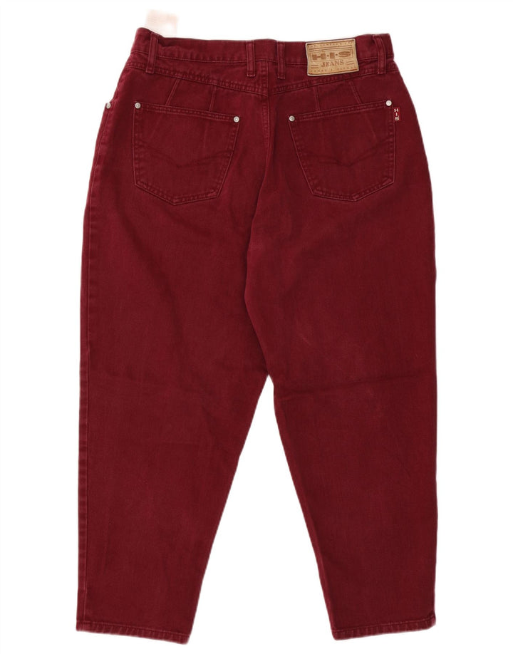 H.I.S Kvinder Højtaljet Crop Tapered Jeans UK 20 2XL W34 L25 Burgundy