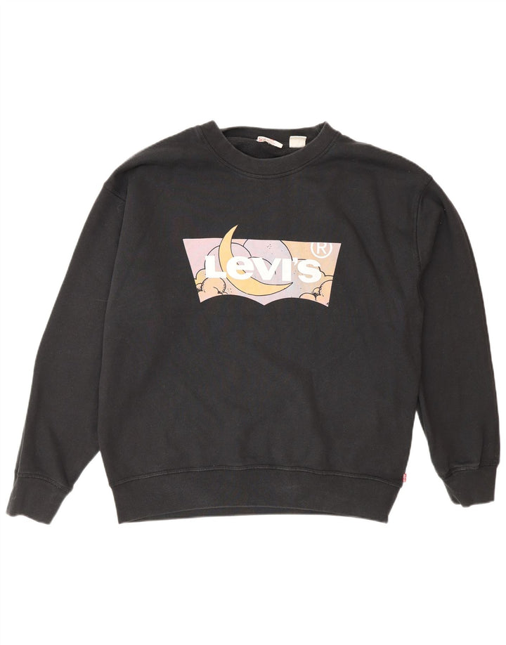Levi's Dame Grafisk Oversized Sweatshirt Jumper UK 14 Medium Sort Bomuld