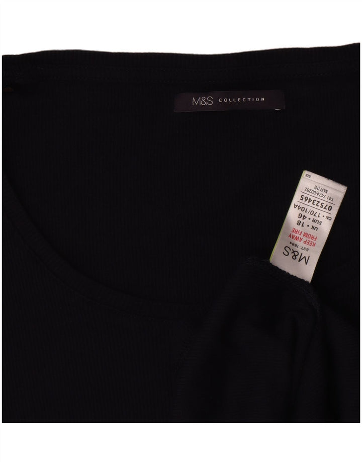 Marks & Spencer Dame Top 3/4 ærmer UK 16 Large Navy Blue Cotton