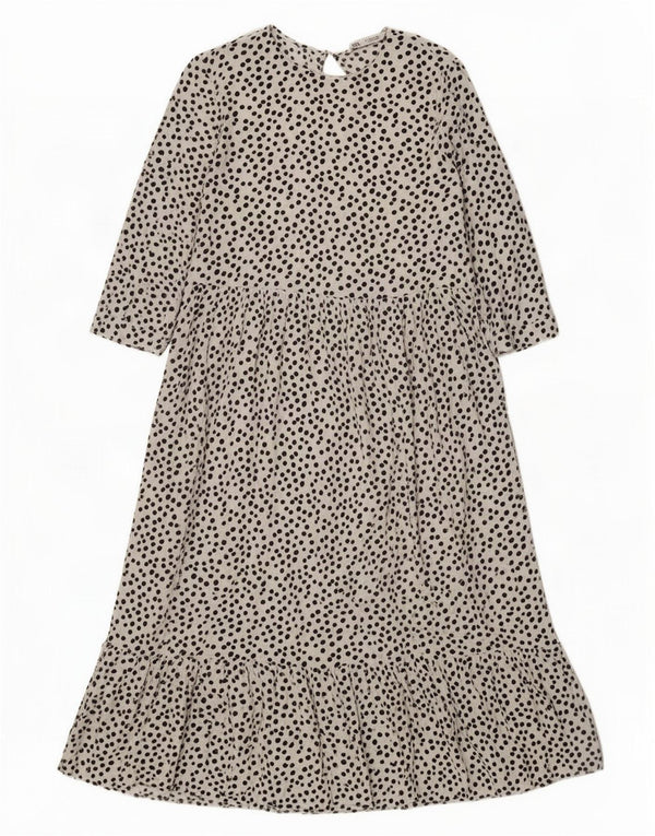 Zara Dame 3/4 ærmet Maxikjole UK 12 Medium Hvid Plettet