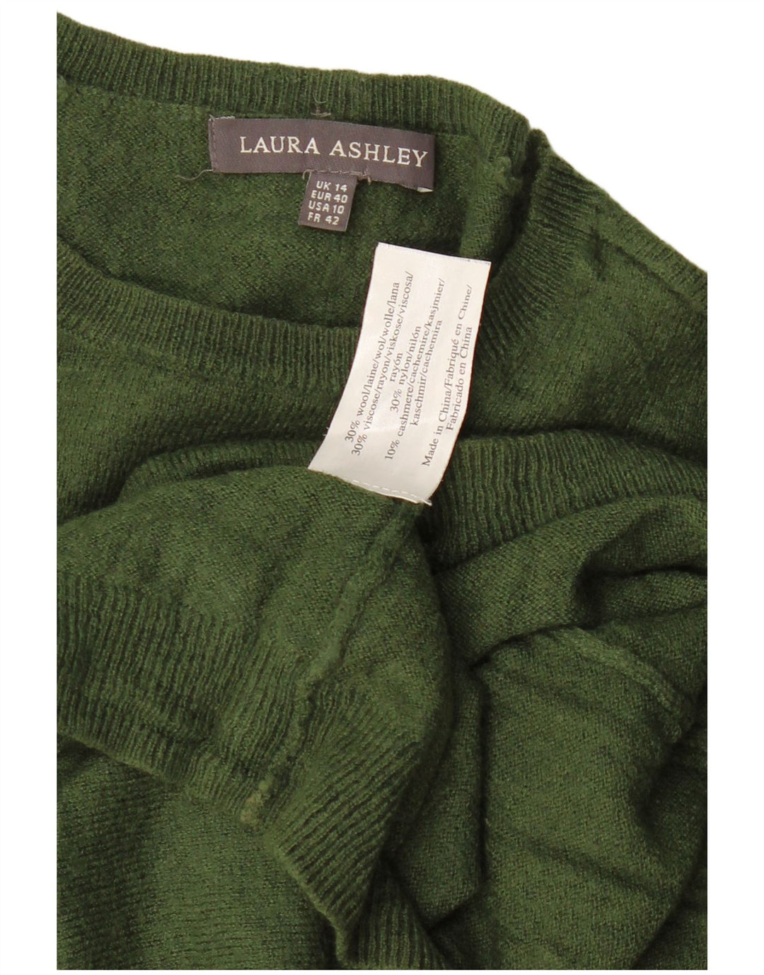 LAURA ASHLEY Dame Boat Neck Jumper Sweater UK 14 Large Green Wool