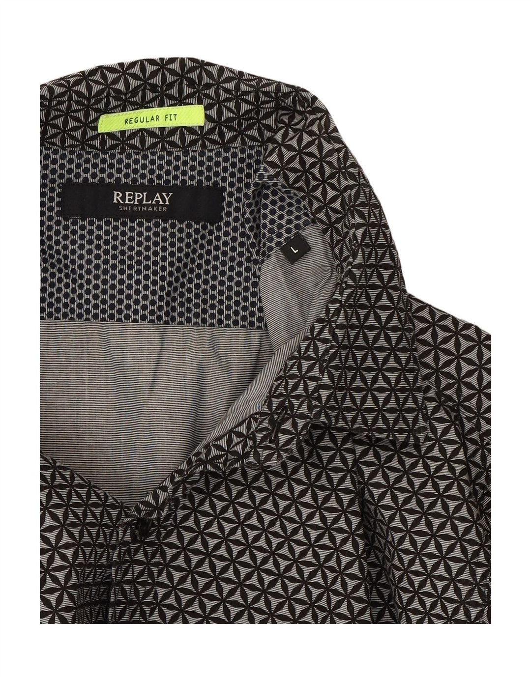 REPLAY Mens Regular Fit Shirt Large Grey Geometric Cotton