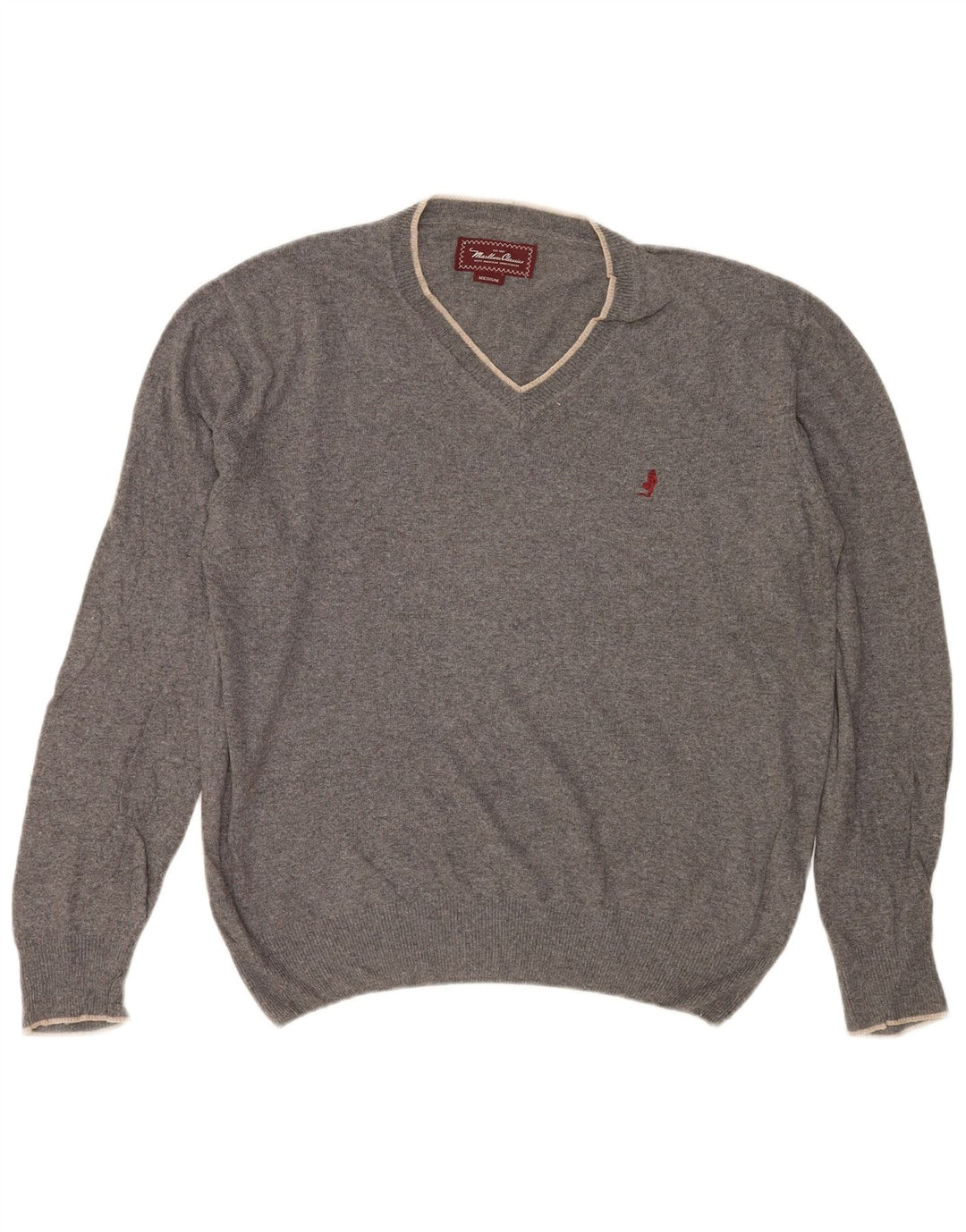 Marlboro Classics Herre V-hals sweater Medium Grå Bomuld