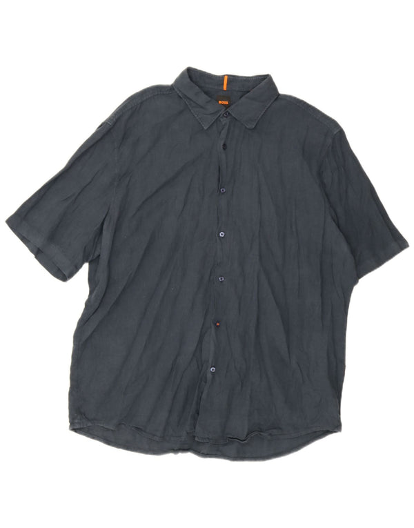 Hugo Boss kortærmet herreskjorte med normal pasform 2XL marineblå