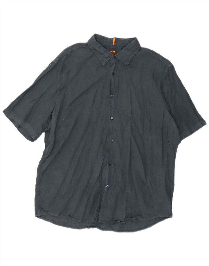 Hugo Boss kortærmet herreskjorte med normal pasform 2XL marineblå