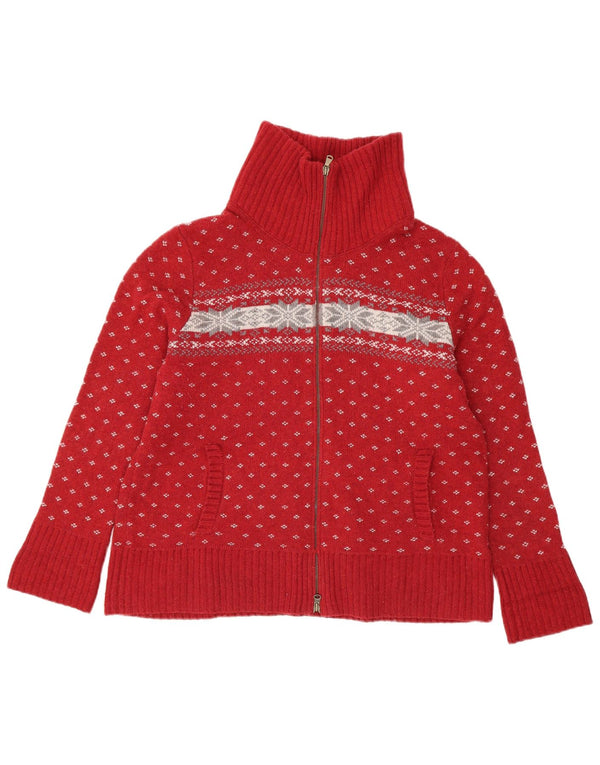 Eddie Bauer Dame Cardigan Sweater UK 18 XL Red Fair Isle Bomuld