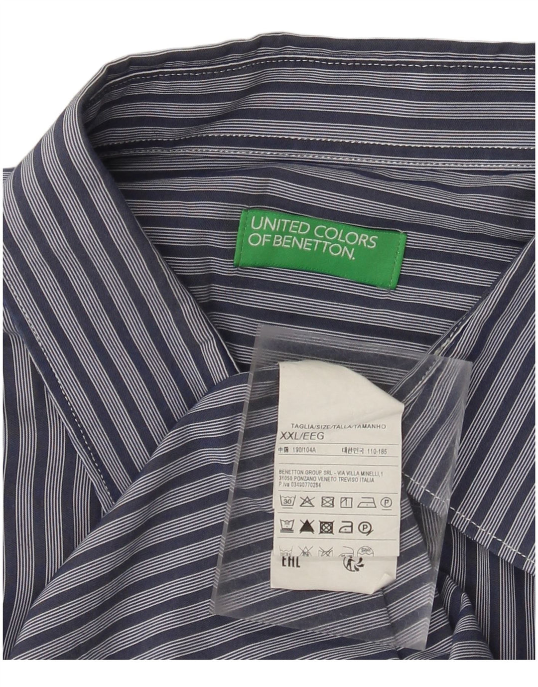 Benetton herreskjorte 2XL marineblå nålestribet bomuld