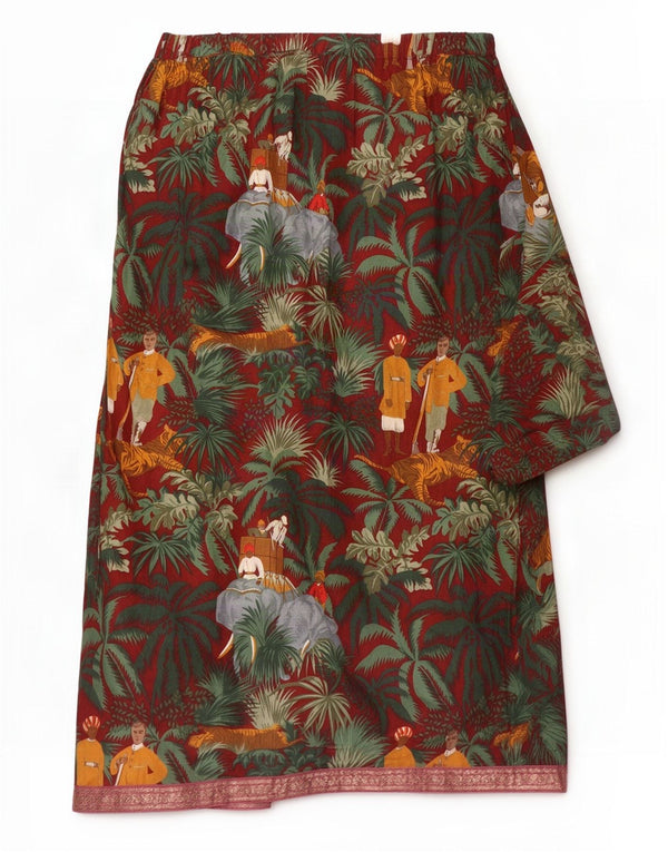 Krizia Dame Jungle Wrap Nederdel IT 42 Medium W28 Bourgogne Blomsterbomuld