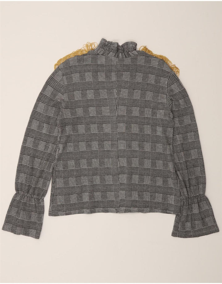 Zara Dame Langærmet Bluse Top UK 12 Medium Grey Check Classic