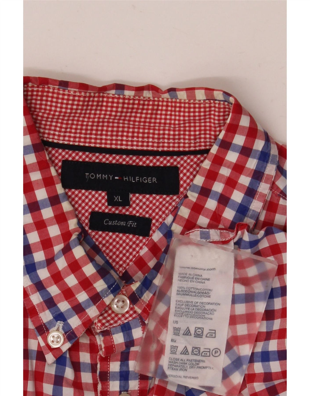 Tommy Hilfiger Herre Custom Fit skjorte XL Rød Gingham Bomuld