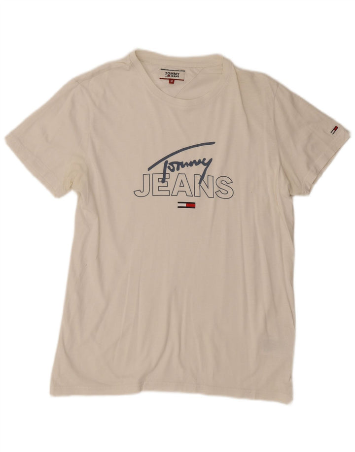 Tommy Hilfiger Herre grafisk T-shirt Top Medium Hvid Bomuld