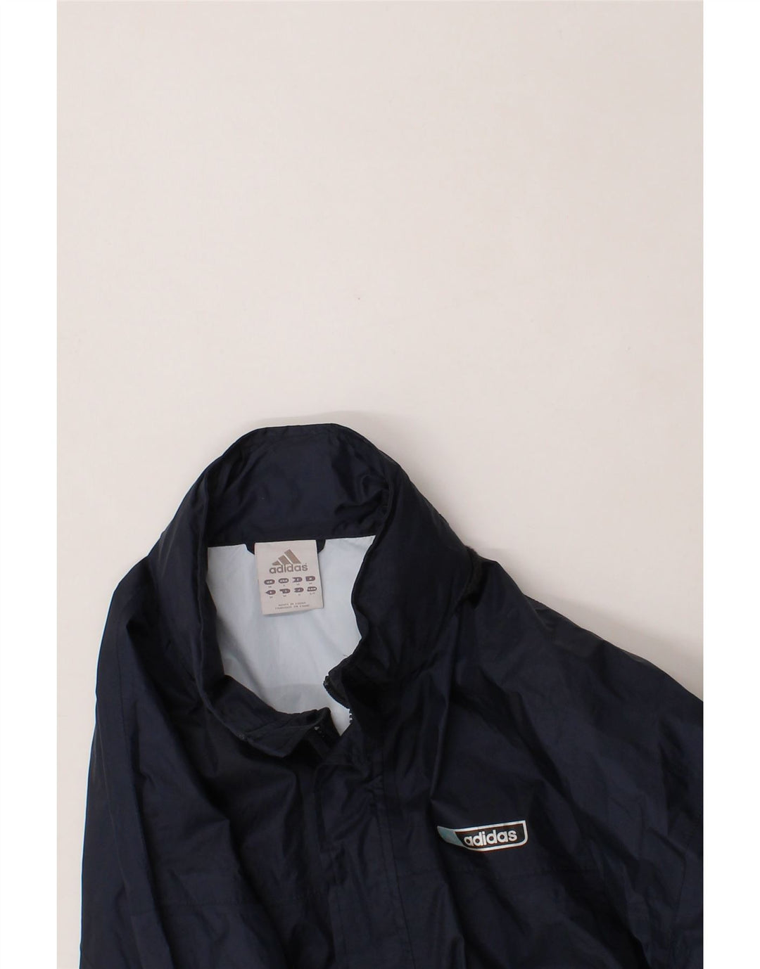 ADIDAS Mens Hooded Rain Jacket UK 38 Medium Navy Blue Vintage Adidas and Second-Hand Adidas from Messina Hembry 