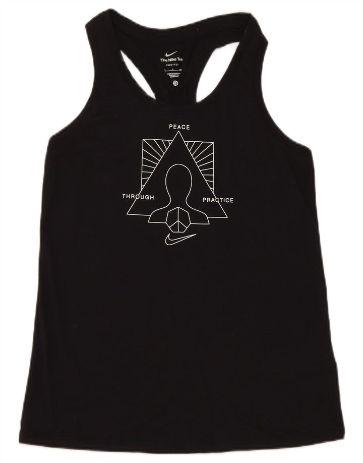 Nike Dame Dri Fit Grafisk Vest Top UK 10 Small Black Polyester