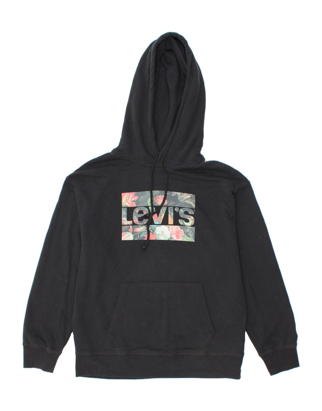 LEVI'S Womens Graphic Hoodie Jumper UK 14 Medium Black Cotton Vintage Levi's and Second-Hand Levi's from Messina Hembry 