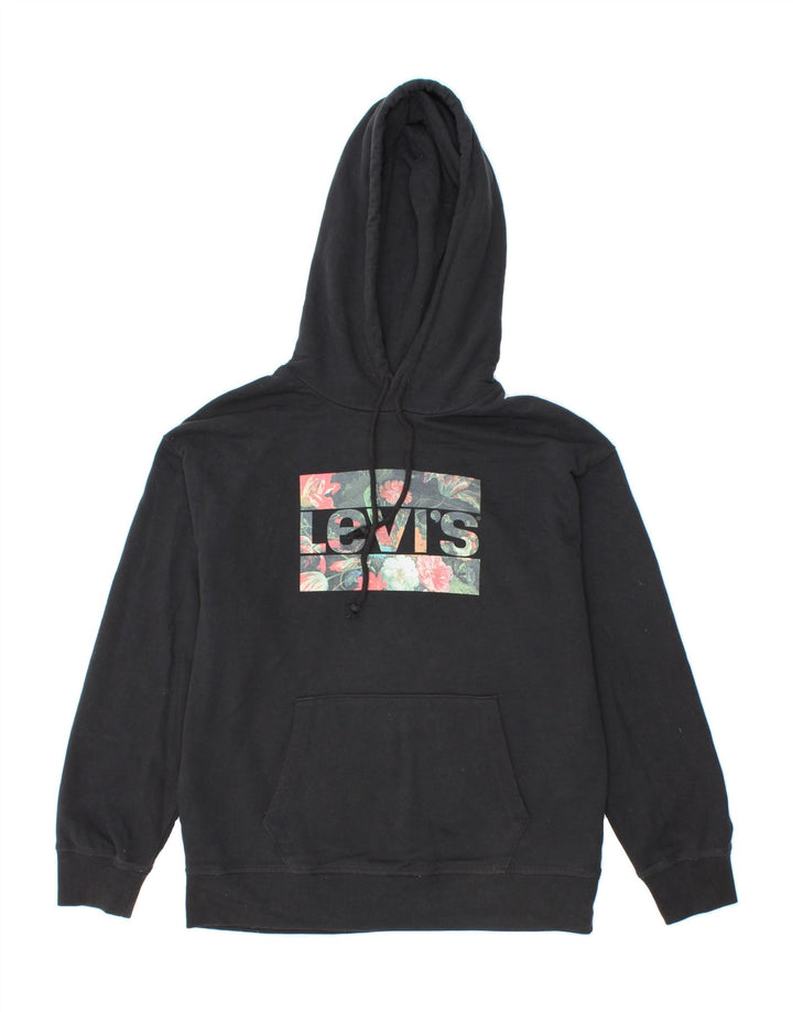 LEVI'S Womens Graphic Hoodie Jumper UK 14 Medium Black Cotton Vintage Levi's and Second-Hand Levi's from Messina Hembry 