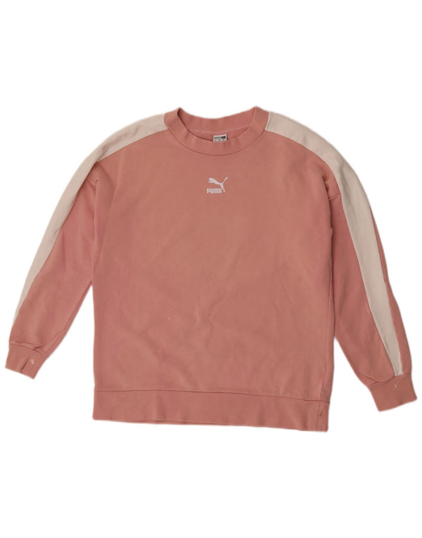 Puma Dame Oversized Sweatshirt Jumper UK 10 Small Pink Colourblock Bomuld