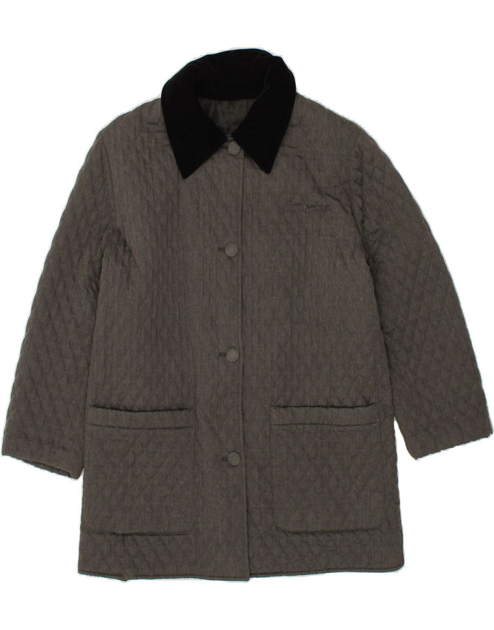 VINTAGE Womens Quilted Overcoat IT 46 Large Grey Polyester Vintage Vintage and Second-Hand Vintage from Messina Hembry 