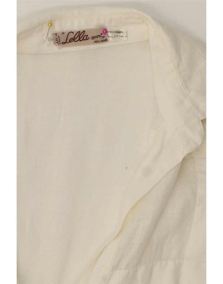 Vintage kortærmet trøje til kvinder IT 44 Medium hvid hør