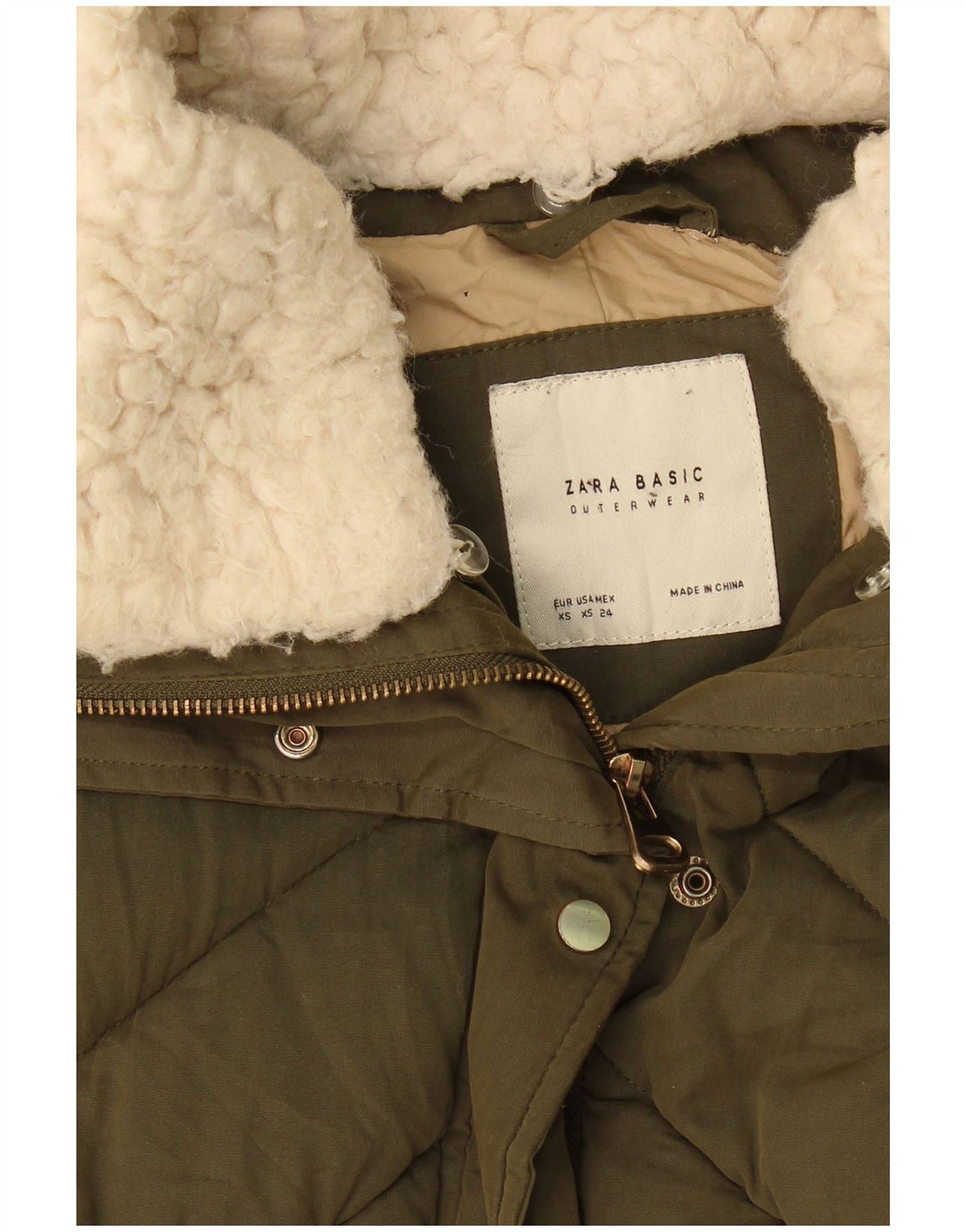 Zara Womens Crop Oversized polstret jakke UK 6 XS Khaki