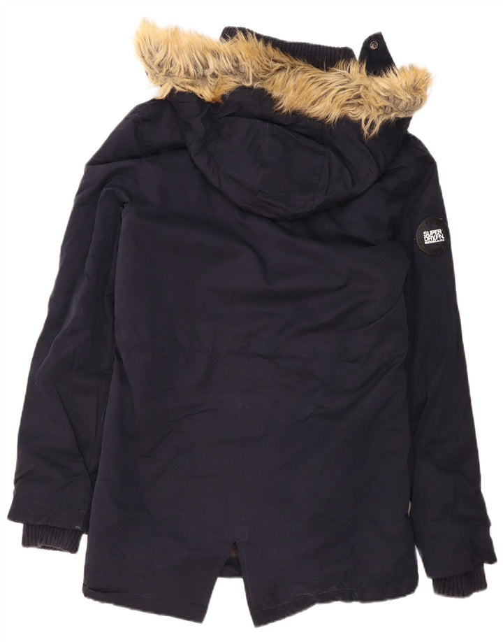 Superdry Sherpa Parkajakke med hætte til kvinder UK 14 Mellem marineblå polyester