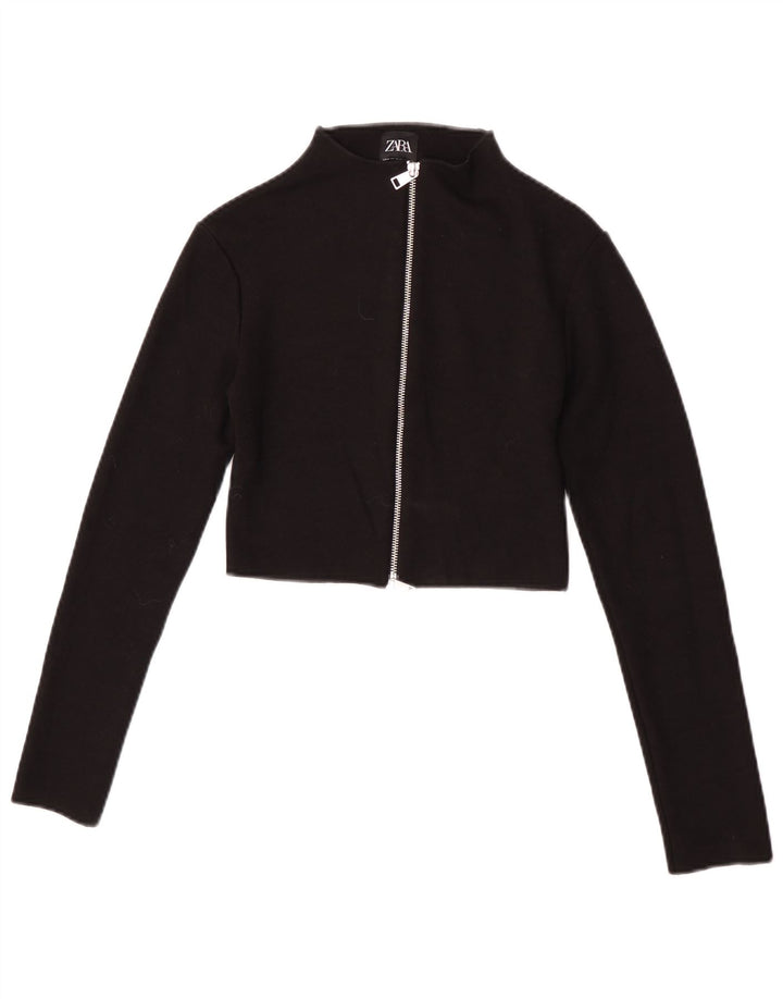Zara Womens Crop Cardigan Top UK 12 Medium Black Viscose