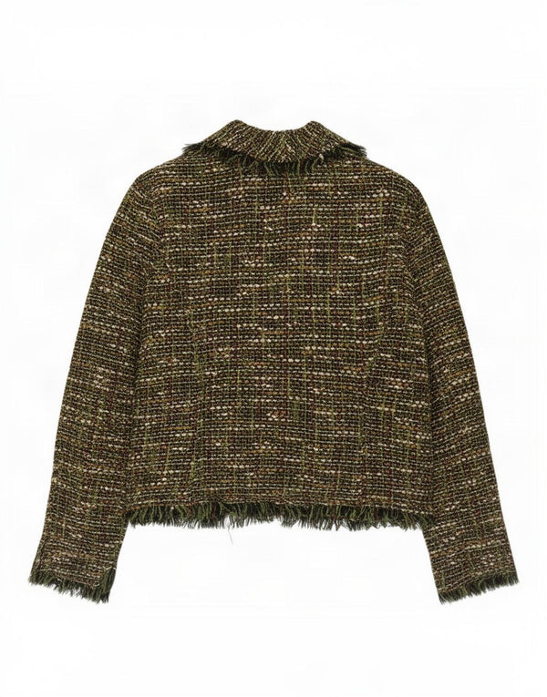 Vintage Dame Petite Open Blazer Jacket US 14 XL Grøn Flecked Acryl