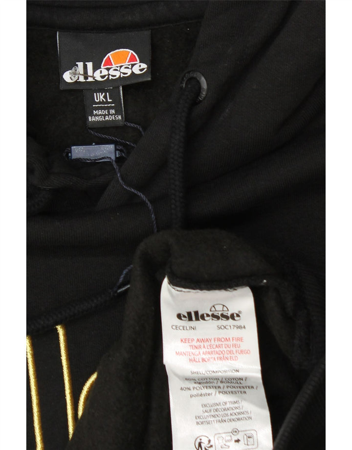 ELLESSE Mens Graphic Hoodie Jumper Large Black Cotton