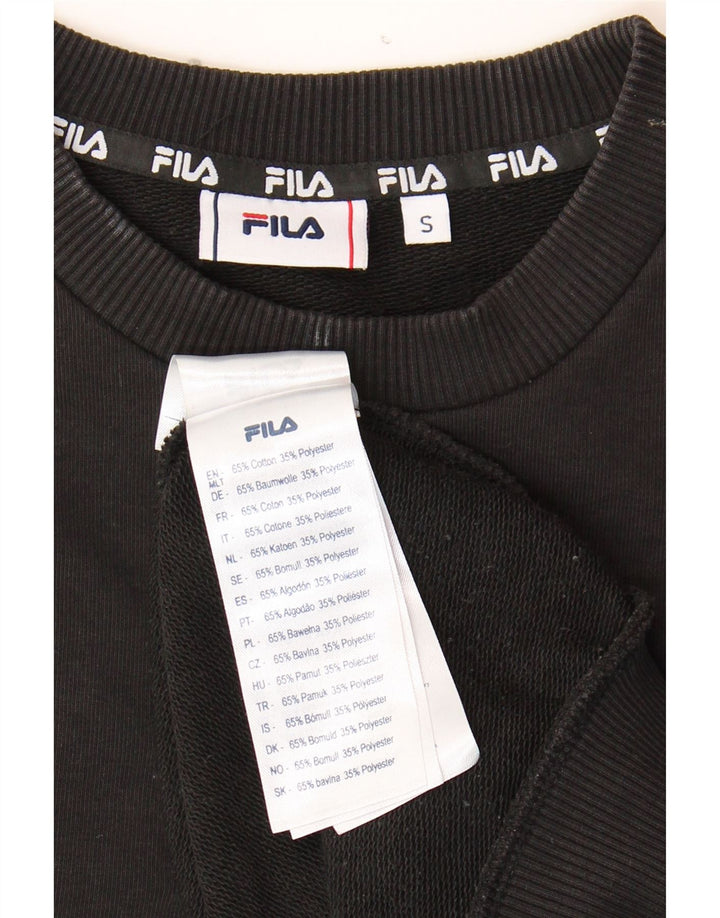 FILA Mens Graphic Sweatshirt Jumper Small Black Cotton Vintage Fila and Second-Hand Fila from Messina Hembry 