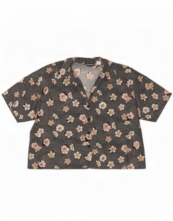 Vintage skjortebluse til kvinder UK 22 3XL Black Floral Rayon