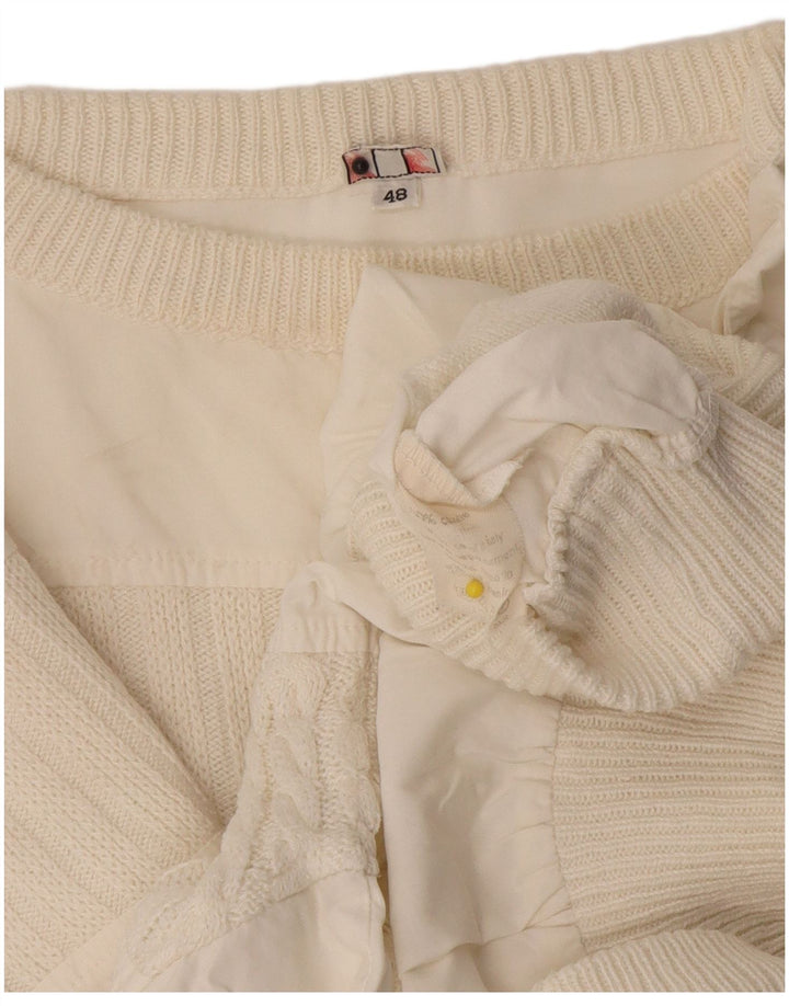 Vintage Herre Boat Neck Jumper Sweater IT 48 Medium Off White Bomuld