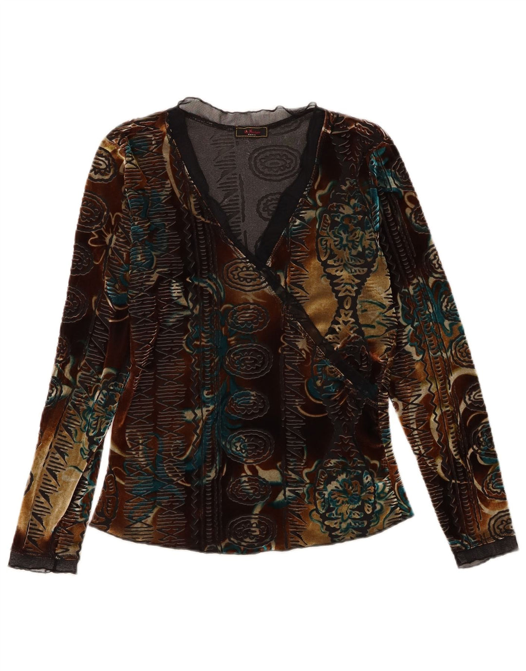 Vintage Dame Velvet Top Langærmet UK 6 XS Multicolored Floral