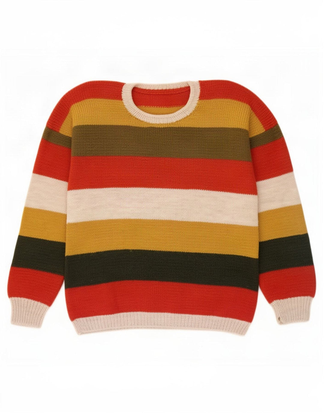 Vintage herre rund hals sweater stor flerfarvet stribet